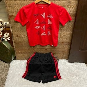 Adidas Boys’ T-Shirt & Shorts Coordinating Set Red & Black Small (8)